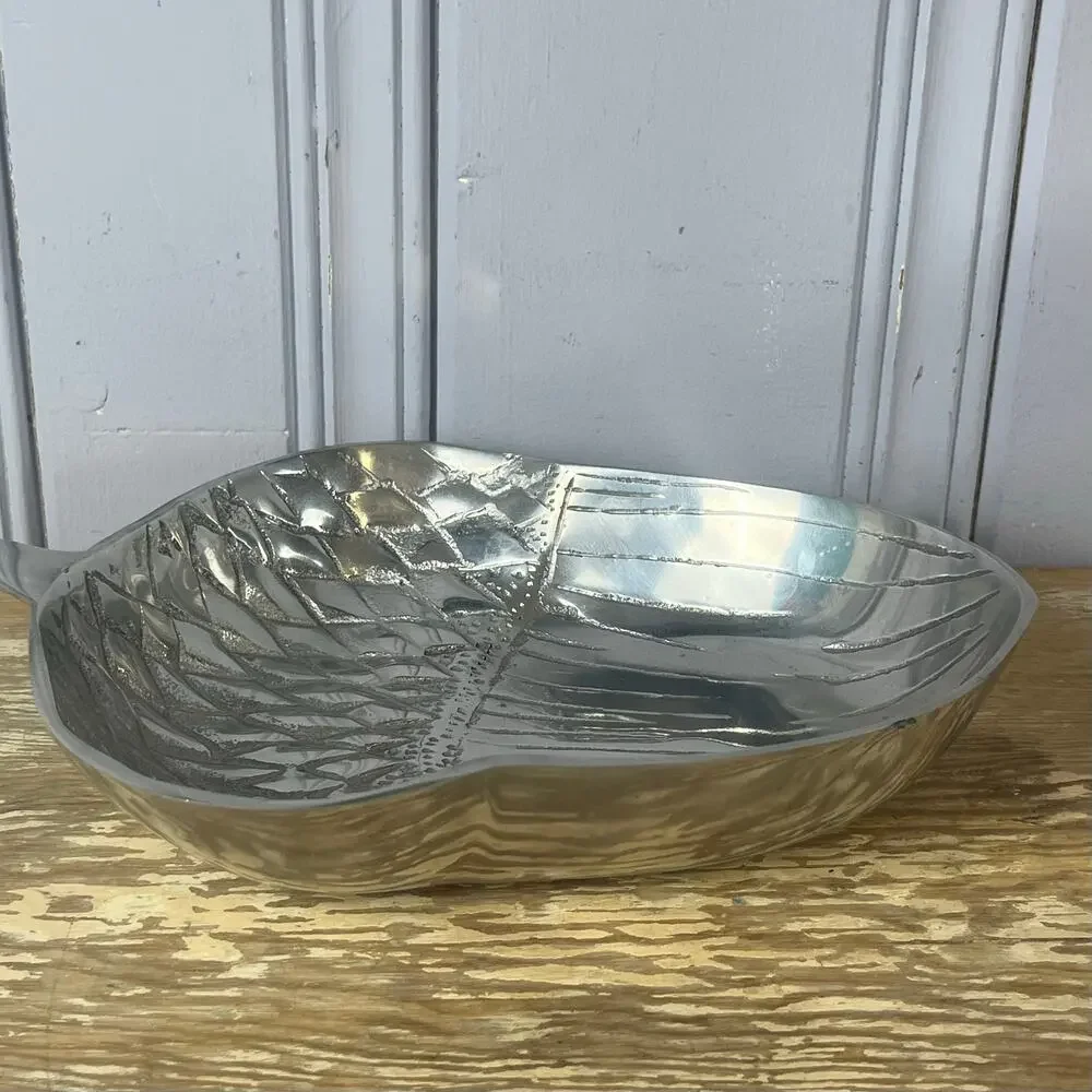 Large Metal Acorn Serving Bowl 11x9”SilverTone Fall Thanksgiving Decor Catchall